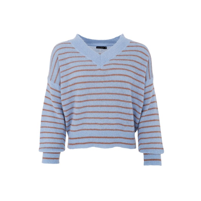 Bcdell striped v-neck jumper Black Colour, L.t.blue