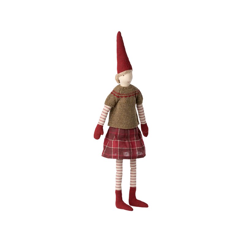 Pixy girl size 4 Maileg, red checkered skirt