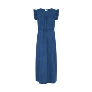 Stockholm denim sl long dress Frau, clear blue denim 