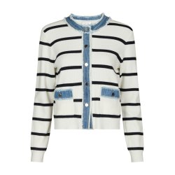 Zelma stripe denim cardigan Neo Noir, off white