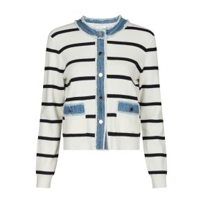 Zelma stripe denim cardigan Neo Noir, off white