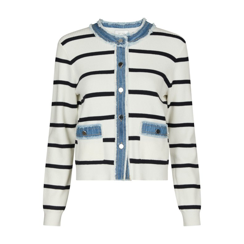 Zelma stripe denim cardigan Neo Noir, off white
