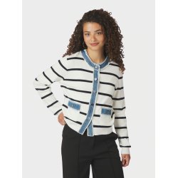 Zelma stripe denim cardigan Neo Noir, off white