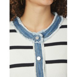 Zelma stripe denim cardigan Neo Noir, off white
