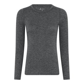 Lucca cashmere ls o-neck top Frau, dark grey melange