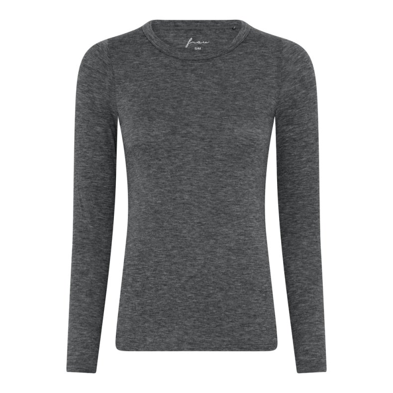 Lucca cashmere ls o-neck top Frau, dark grey melange