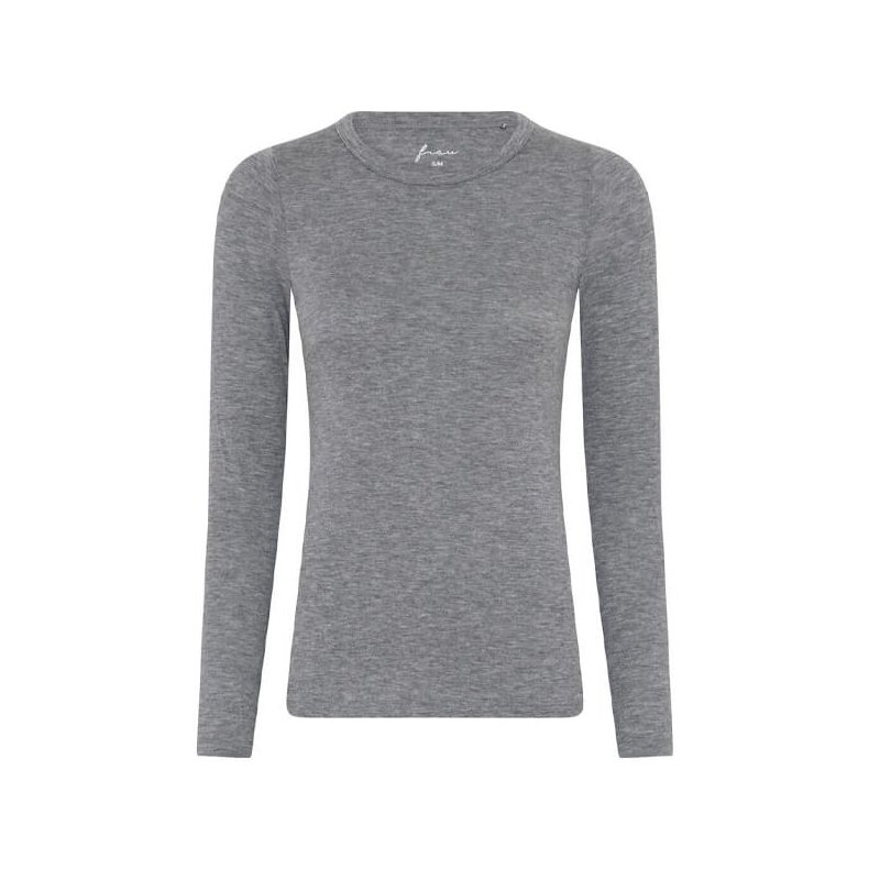 Lucca cashmere ls o-neck top Frau, medium grey melange