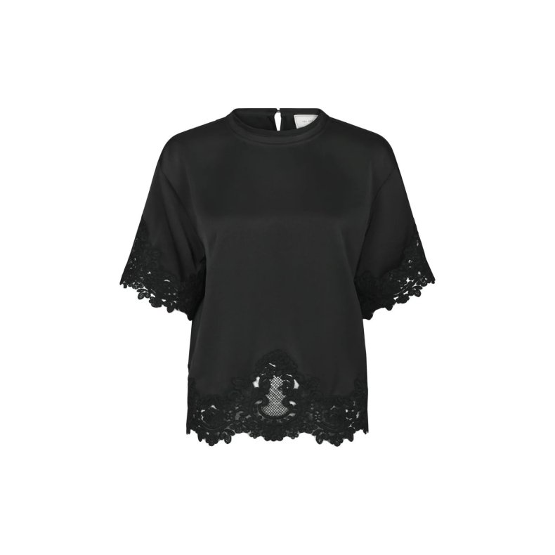Elle heavy sateen lace top Neo Noir, black