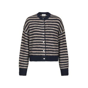 Isana stripe fluffy knit cardigan Neo Noir, navy striped