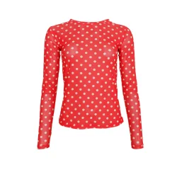 Annie mesh blouse Black Colour, red dot
