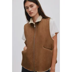 Shearling vest - Channe natural combo X Rabens Saloner, dark brown