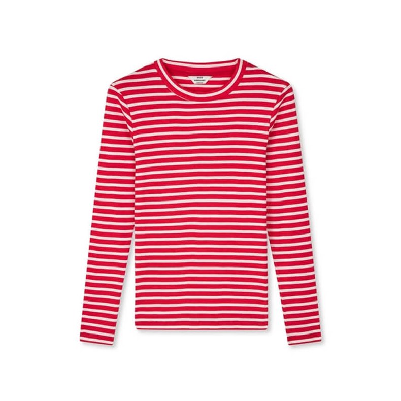 2x2 cotton stripe tuba tee LS Mads Nrgaard, high risk red/white alyssum