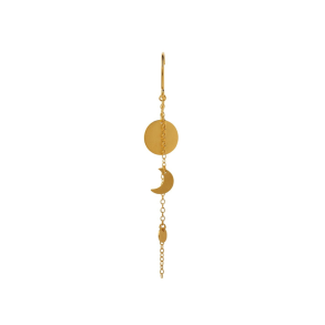 Sun and moon single earring with chain Stine A, gold