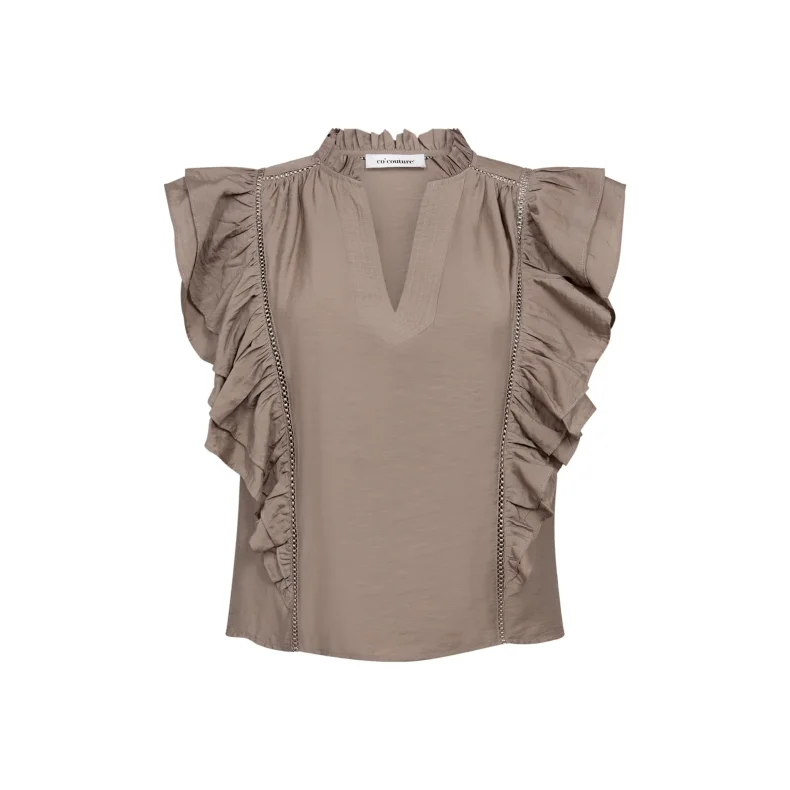 Callum lace frill v-top Co'Couture, taupe