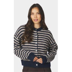Isana stripe fluffy knit cardigan Neo Noir, navy striped