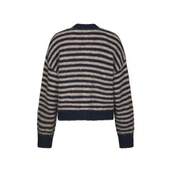 Isana stripe fluffy knit cardigan Neo Noir, navy striped
