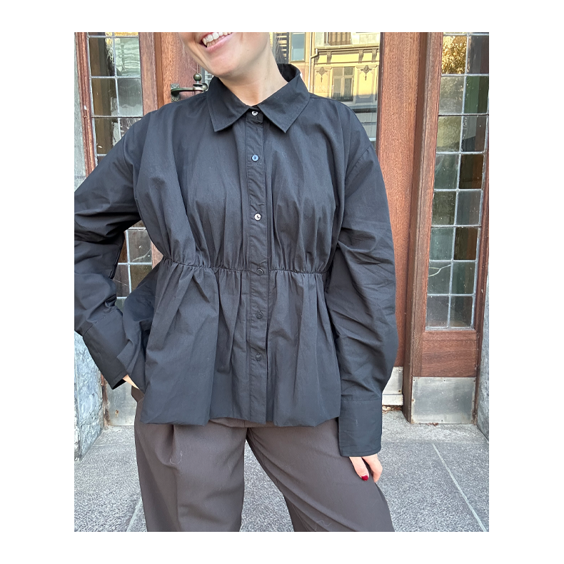 Sophie poplin puffed hem shirt Rabens Saloner, black