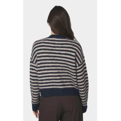 Isana stripe fluffy knit cardigan Neo Noir, navy striped