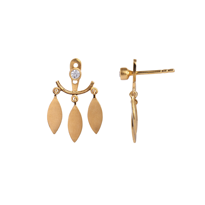 Dancing three leaves behind ear Stine A, gold