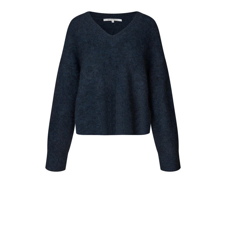 Andrea knit structure v-neck Second Female, poseidon