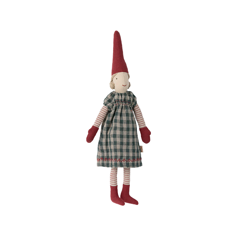 Pixy girl size 2 Maileg, blue checkered dress