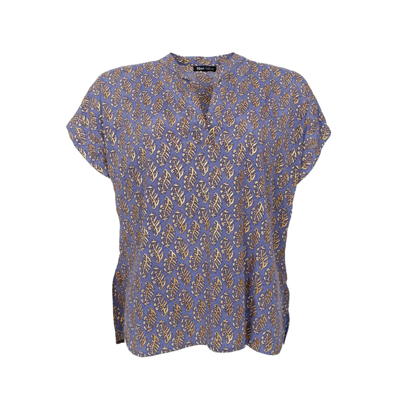 Luna andrea s/s blouse Black Colour, blue mist