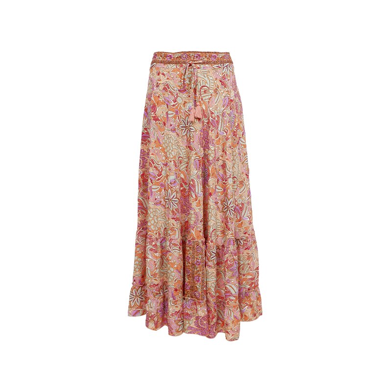 Luna maxi frill skirt Black Colour, pacifique orange