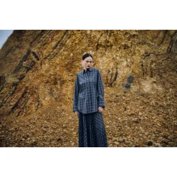 Aurora skirt Copenhagen Muse, gray pinstripe w. black