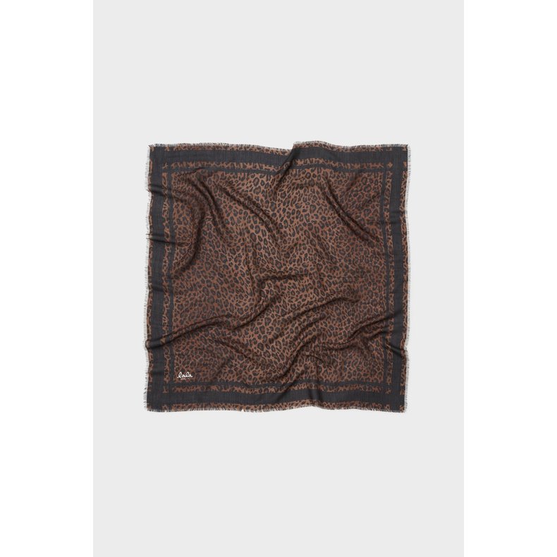 Calli wool mix cube scarf Lala Berlin, dark brown leo