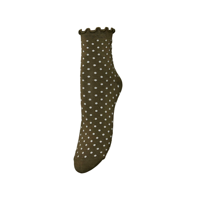 Dotted frilla short sock Beck S�ndergaard, dark olive