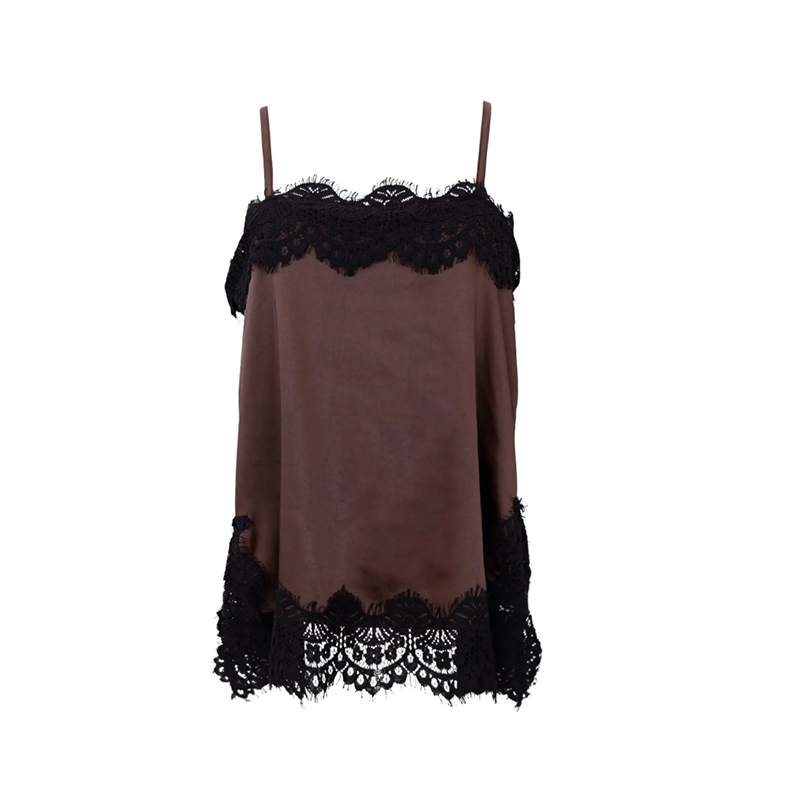 Evie lace strap top Black Colour, coffee