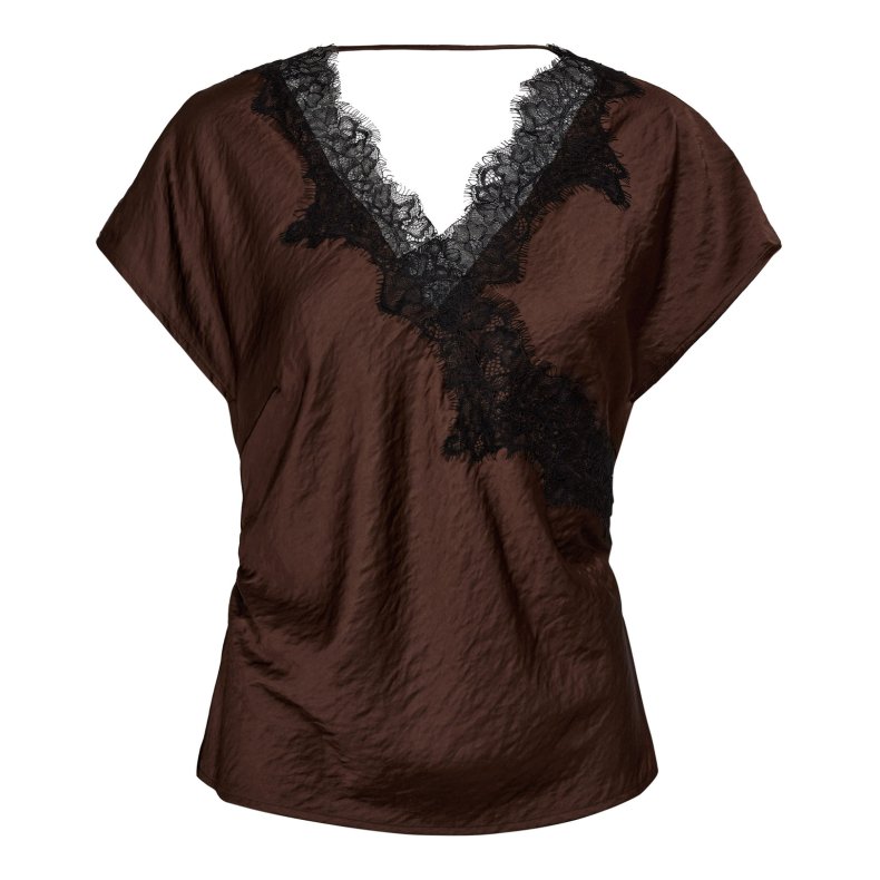 Idun lace ss blouse Co'Couture, dark brown