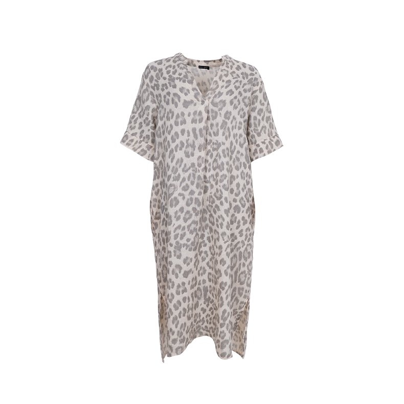 Melina long linen dress Black Colour, natural leo S-M