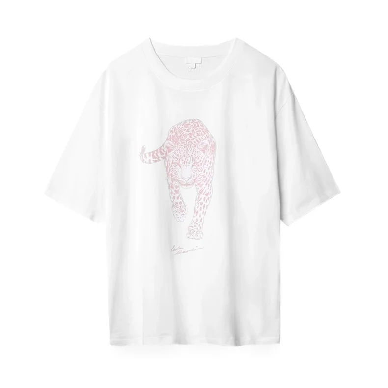 Tegan cotton t-shirt Lala Berlin, white rose leopard
