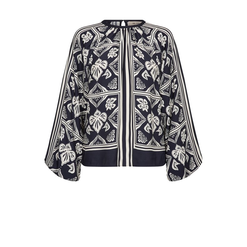 Mikey linocut blouse Mos Mosh, salute navy