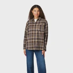 Dalma flannel check shirt Neo Noir, dark taupe