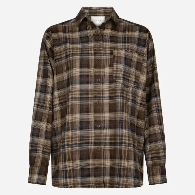 Dalma flannel check shirt Neo Noir, dark taupe