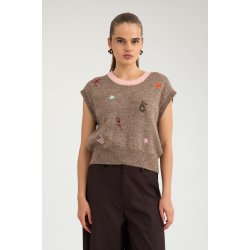 Nuyppa embroidery vest N�mph, taupe gray melange