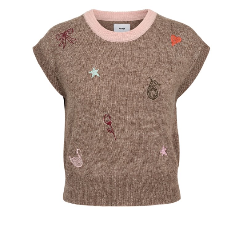 Nuyppa embroidery vest N�mph, taupe gray melange