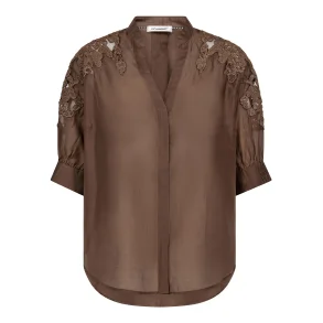 Kawa emb ss v-shirt Co'Couture, dark. brown