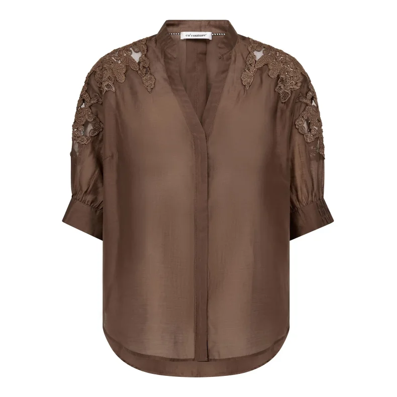 Kawa emb ss v-shirt Co'Couture, dark. brown