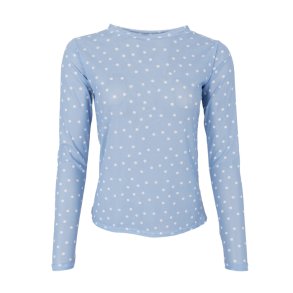 Annie mesh blouse Black Colour, lt. blue dot
