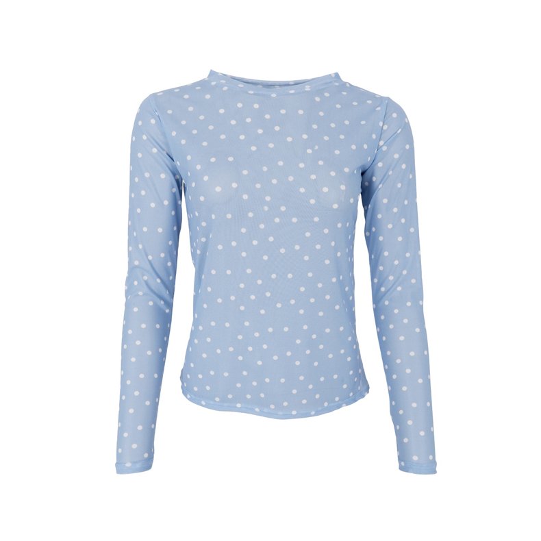 Annie mesh blouse Black Colour, lt. blue dot