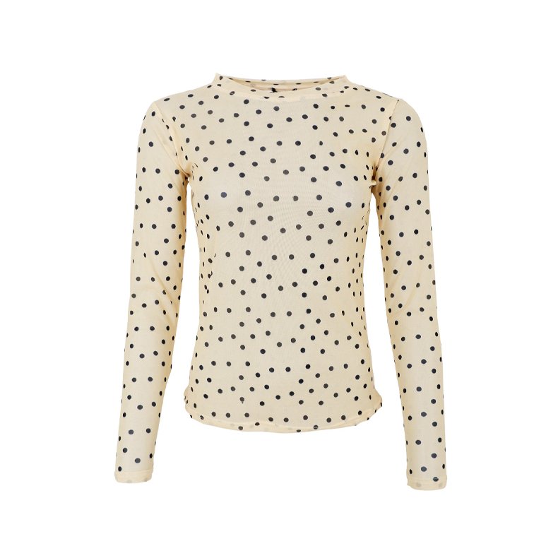 Annie mesh blouse Black Colour, yellow dot