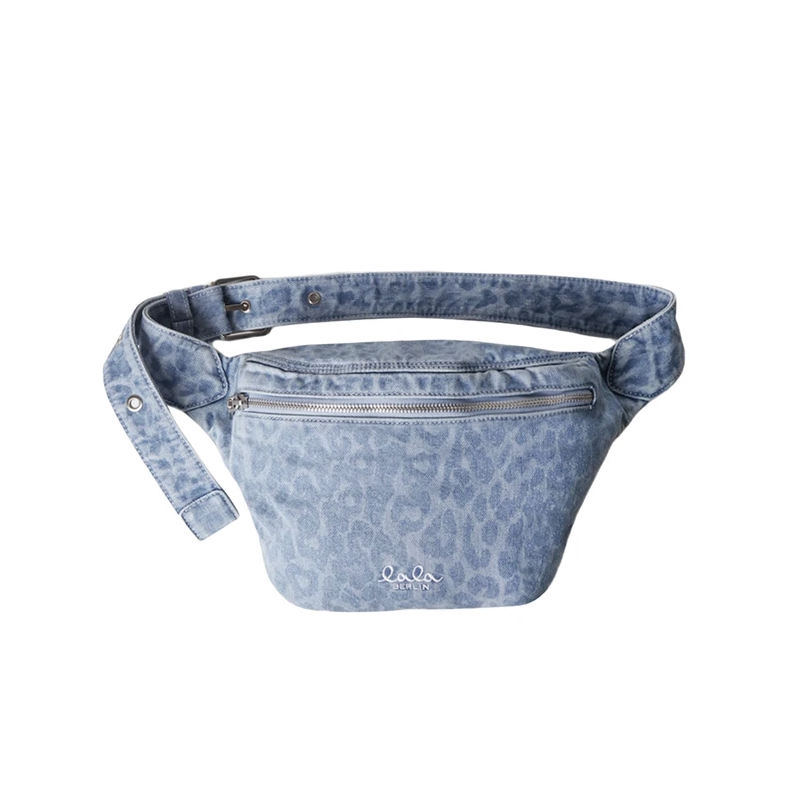 Becca belt printed denim bag Lala Berlin, washed blue leo