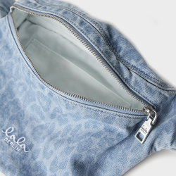 Becca belt printed denim bag Lala Berlin, washed blue leo