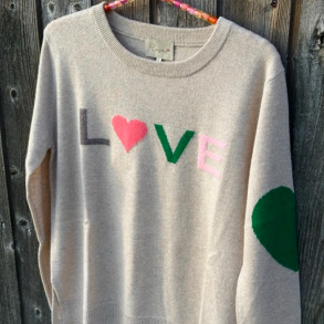 Lulu's Love Cashmere knit, beige multi love