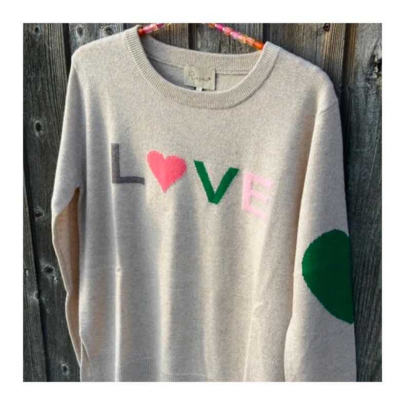 Lulu's Love Cashmere knit, beige multi love