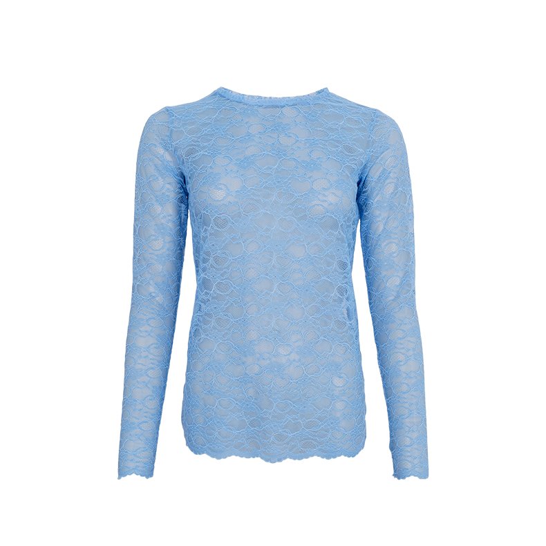 Eveline lace blouse Black Colour, lt. blue