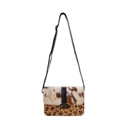 Camila crossover bag Black Colour, leo creme/camel